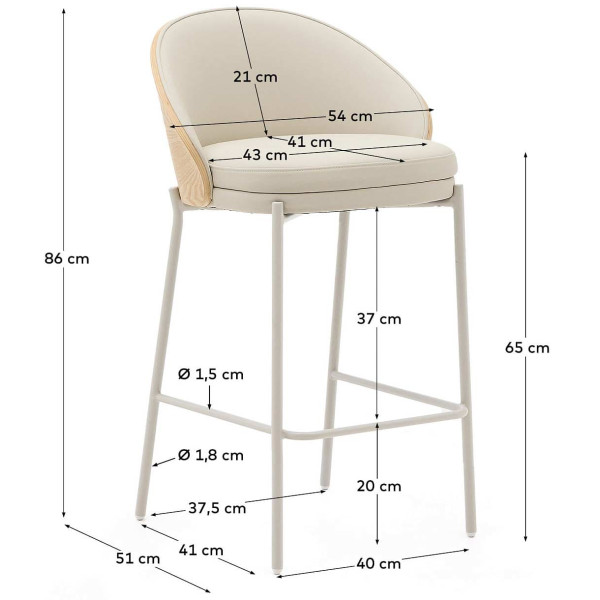 Напівбарний стілець La Forma EAMY C0600101UU12 Бежевий/натуральний екошкіра-7