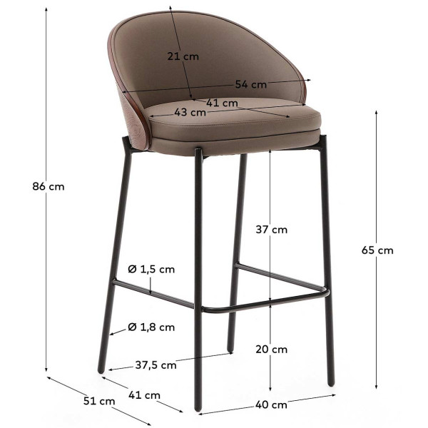Напівбарний стілець La Forma EAMY C0600102UU10 Коричневий/горіх екошкіра-8