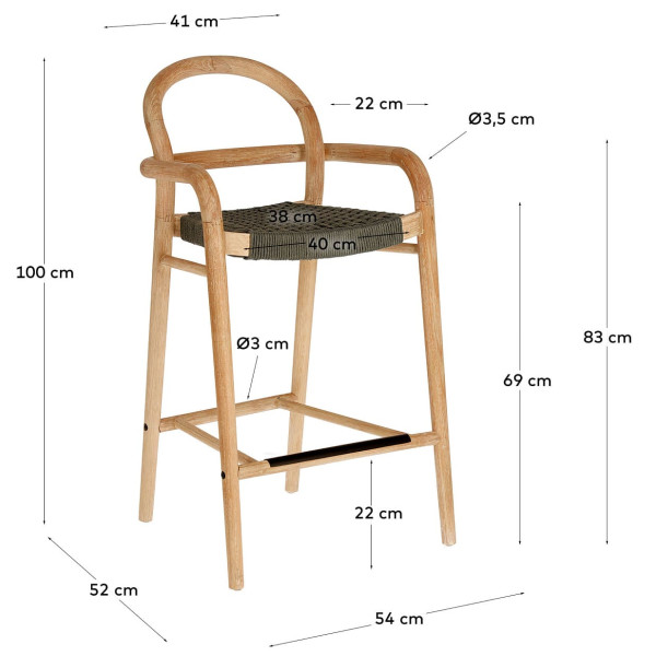 Полубарный стул La Forma SHERYL Серо-зеленый-9