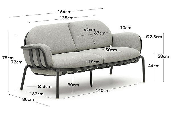 Диван 2-місний La Forma JONCOLS O1030020GP03 Сірий 165 см-9