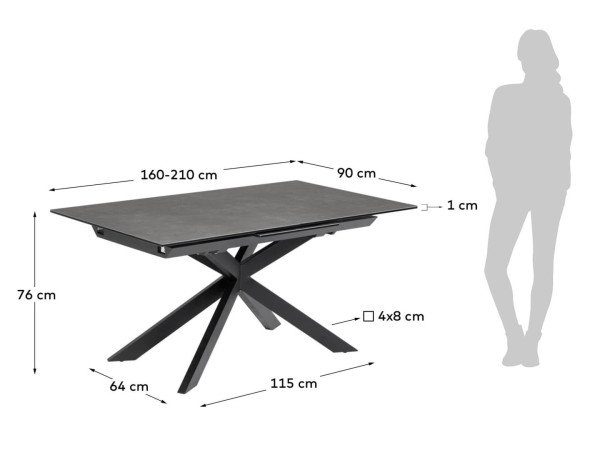 Розкладний обідній стіл La Forma ATMINDA 160 (210) x 90 см Темно-сірий CC5170K15-7
