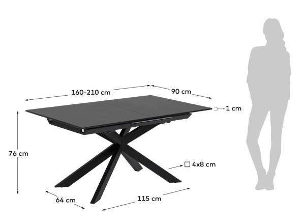 Раскладной обеденный стол La Forma ATMINDA 160 (210) x 90 см Черный CC5180C01-5