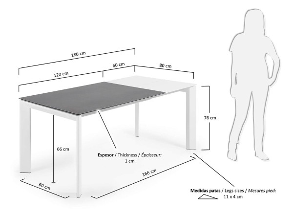 Раскладной обеденный стол La Forma ATTA CC0178VR Графит-белый 80-120 (180) см-5