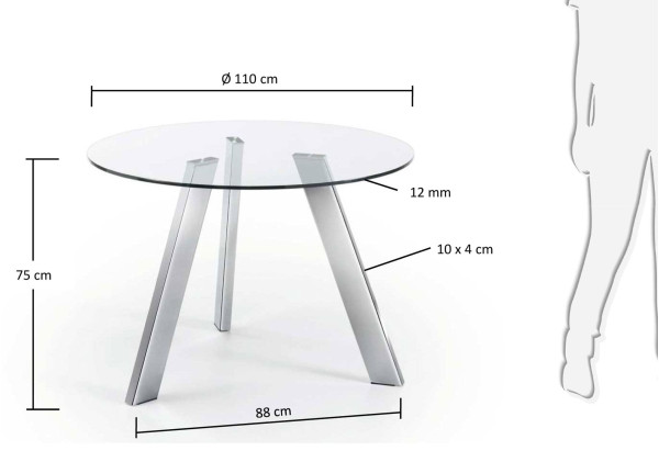 Обеденный стол La Forma COLUMBIA Прозрачный-хром C083C07 110 см-3