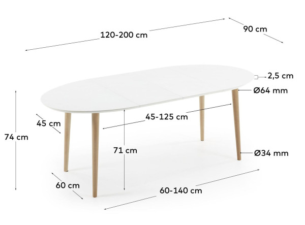 Розкладний обідній стіл La Forma OAKLAND 120 (200) x 90 см Білий EC305L33-14
