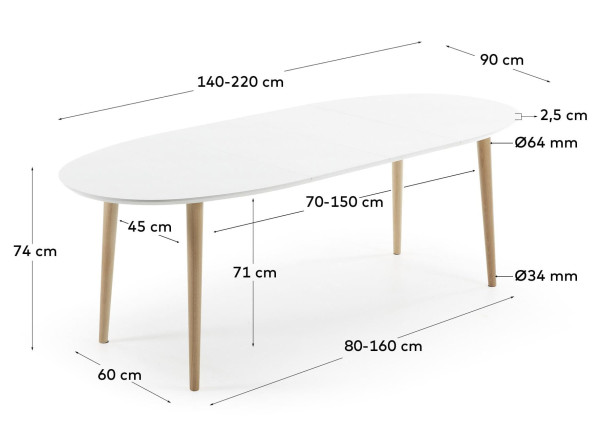 Раскладной обеденный стол La Forma OAKLAND 140 (220) x 90 Белый EC307L33-9