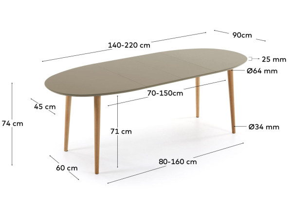 Раскладной обеденный стол La Forma OAKLAND 140 (220) x 90 Коричневый EC308L10-7