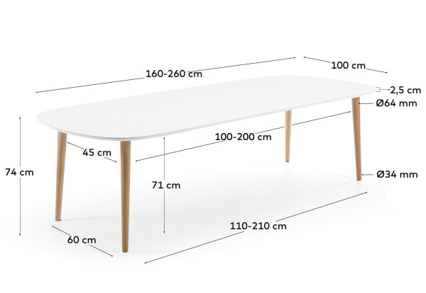 Раскладной обеденный стол La Forma OAKLAND 160 (260) x 100 см Белый EC309L33-7