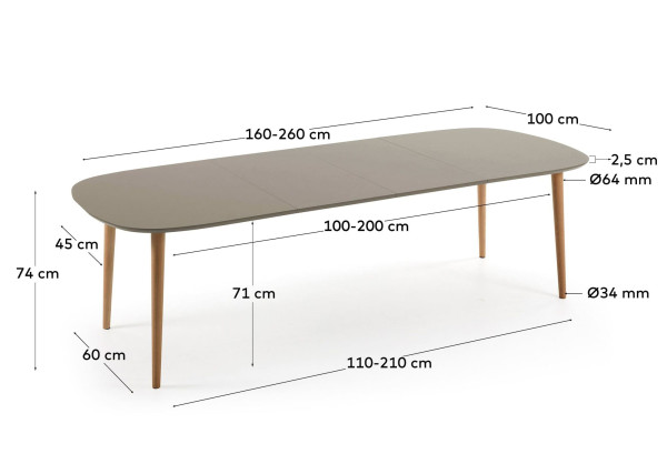 Раскладной обеденный стол La Forma OAKLAND 160 (260) x 100 см Коричневый EC310L10-7