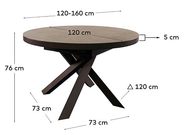 Керамический стол раскладной обеденный La Forma VASHTI 1416T03001KK15 Коричневый 120 (160) х 76 см-8
