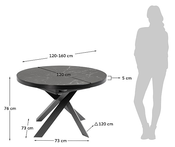 Раскладной обеденный стол La Forma VASHTI 120 (160) см Черный CC5176K01-8