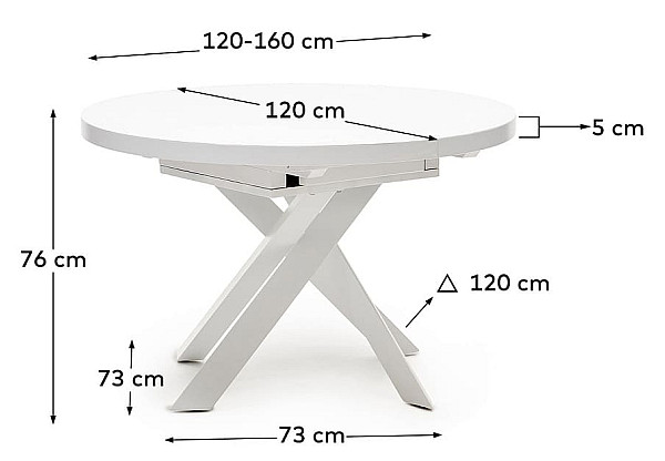 Стіл розкладний обідній La Forma VASHTI 1416T03001KK05 Білий 120 (160) х 76 см-13