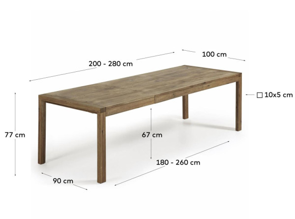 Раскладной обеденный стол La Forma VIVY 200 (280) x 100 см Дуб античный CC0607M90-9