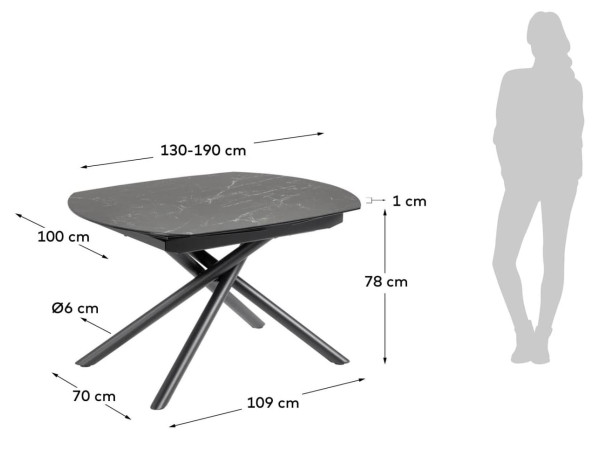 Раскладной обеденный стол La Forma YODALIA 130 (190) x 100 см Черный CC5169K01-5