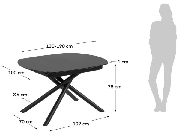 Раскладной обеденный стол La Forma YODALIA 130 (190) x 100 см Черный CC5179C01-4