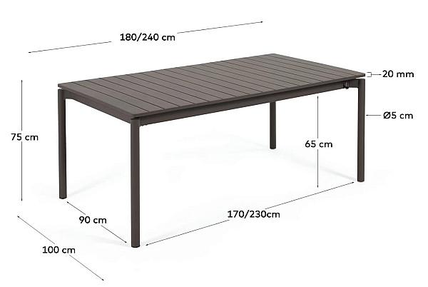 Розкладний обідній садовий стіл La Forma ZALTANA CC6031R02 Темно-сірий 180 (240) x 100 см-9