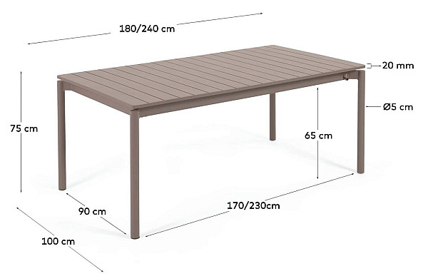 Раскладной обеденный садовый стол La Forma ZALTANA CC6031R10 Коричневый 180 (240) x 100 см-7
