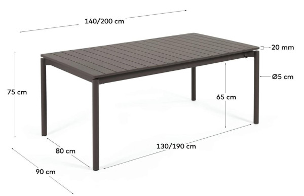 Раскладной обеденный садовый стол La Forma ZALTANA LH0722R02 Темно-серый 140 (200) x 90 см-8