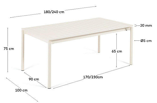 Раскладной обеденный садовый стол La Forma ZALTANA CC6031R33 Белый 180 (240) x 100 см-13