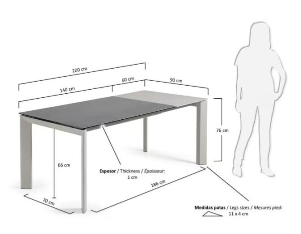 Керамічний стіл розкладний обідній La Forma ATTA CC0182VR 90-140 (200) см-5