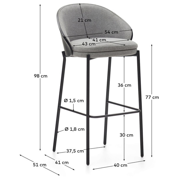 Барний стілець La Forma EAMY C0600002HE12 Сірий-чорний-8