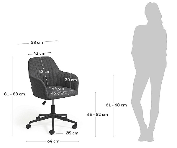 Стул на колесиках La Forma Madina Темно-серый-10