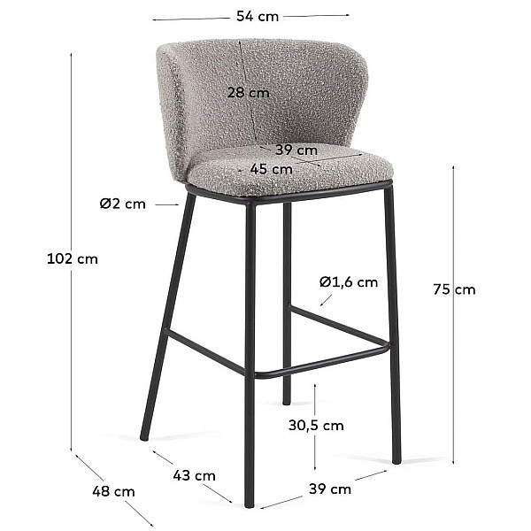Барний стілець La Forma CISELIA CC3001J14 Сірий букле-12