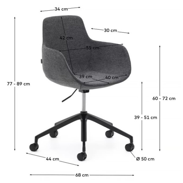 Стілець поворотний на коліщатках La Forma TISSIANA C0200006BF15 Темно-сірий тканина синель-11