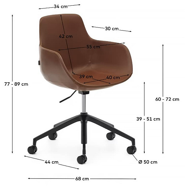 Стул поворотный на колесиках La Forma TISSIANA C0200006PP10 Коричневый Экокожа-8