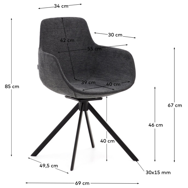 Стілець поворотний La Forma TISSIANA C0200007BF15 Темно-сірий тканина синель Стілець поворотний La Forma TISSIANA C0200007BF15 Темно-сірий тканина синель-10