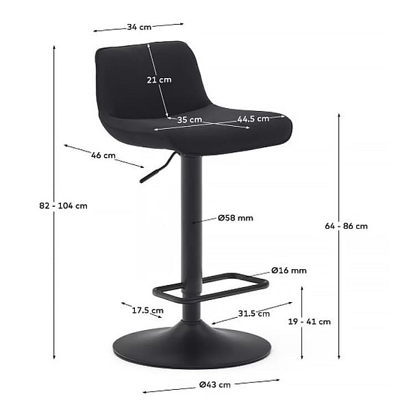 Барный стул La Forma ZENDA C0600012SO01 Черный ткань синель-12
