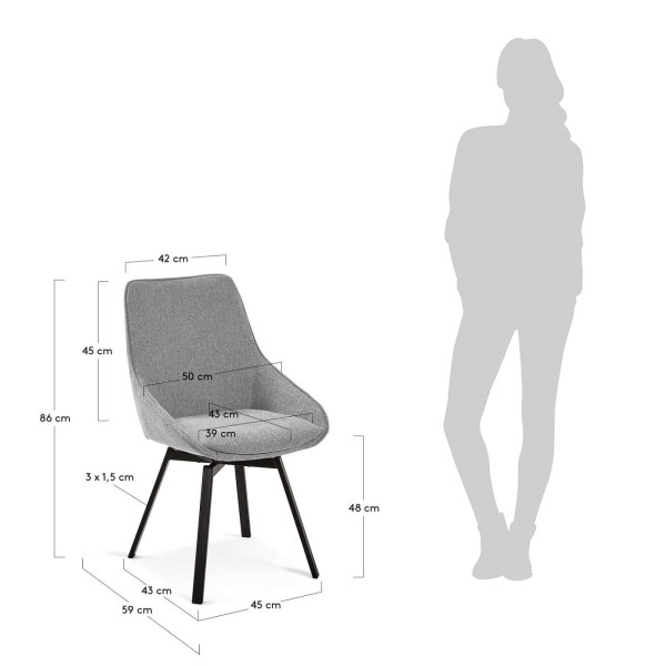Стілець поворотний La Forma Haston CC1154PK03 Світло-сірий тканина-8