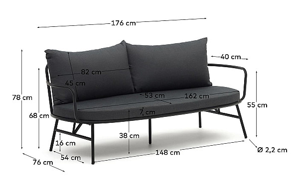 Диван La Forma BRAMANT J1400022RR02 2-местный Черный-8