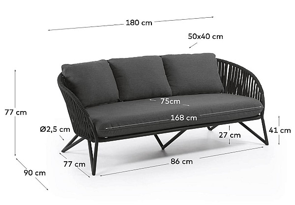 Диван La Forma BRANZIE IT0284J15 3-місний Чорний-9
