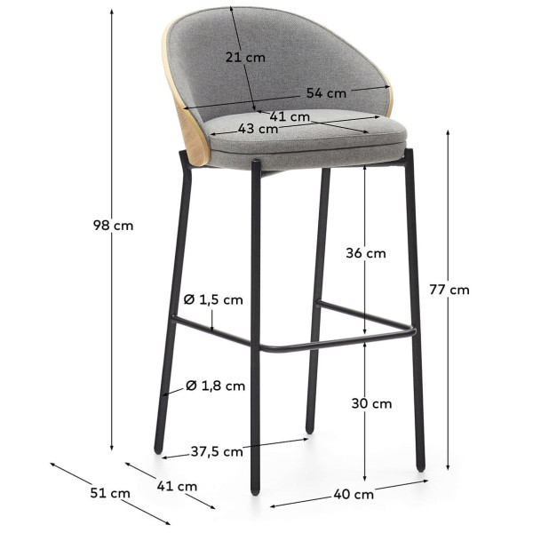 Барний стілець La Forma EAMY C0600001HE12 Сірий-натуральний-10