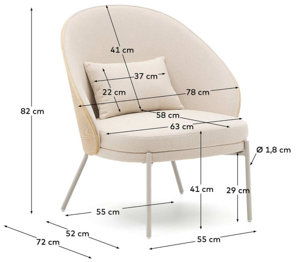 Кресло La Forma EAMY S0900070HE12 Бежевый/натуральный-7