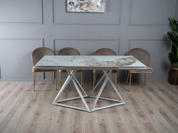 Керамічний стіл розкладний обідній Prestol Містері Білий глянець-білий-2