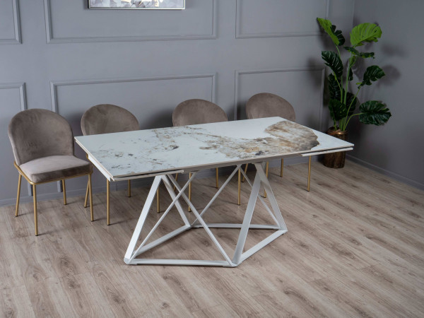 Керамічний стіл розкладний обідній Prestol Містері Білий глянець-білий-1