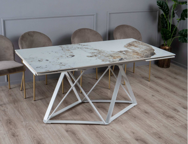 Керамічний стіл розкладний обідній Prestol Містері Білий глянець-білий-0