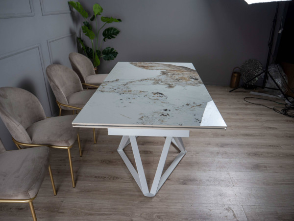 Керамічний стіл розкладний обідній Prestol Містері Білий глянець-білий-5