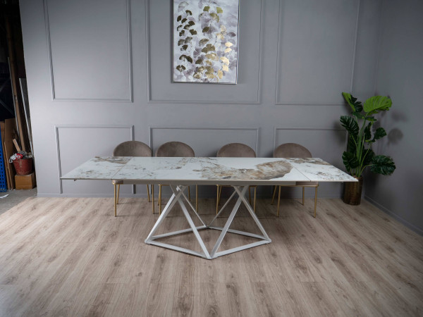 Керамічний стіл розкладний обідній Prestol Містері Білий глянець-білий-4