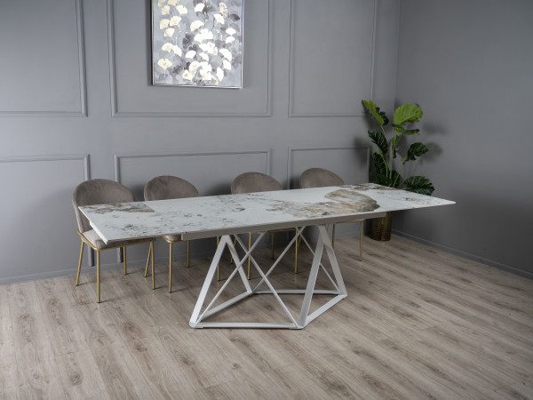 Керамічний стіл розкладний обідній Prestol Містері Білий глянець-білий-3