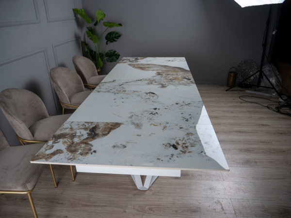 Керамічний стіл розкладний обідній Prestol Містері Білий глянець-білий-6