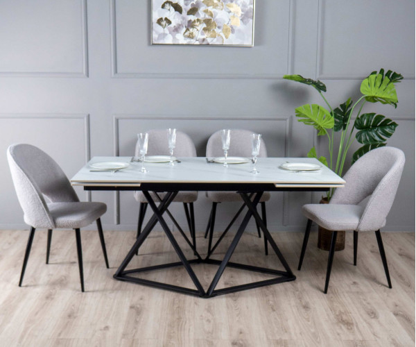 Керамический стол раскладной обеденный Prestol Мистери Белый-черный Керамический стол раскладной обеденный Prestol Мистери Белый-черный-0