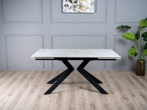 Керамический стол раскладной обеденный Prestol Монако Белый глянец-черный-1