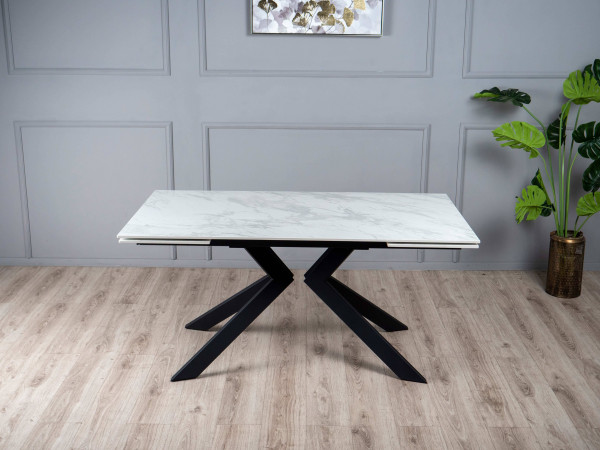 Керамический стол раскладной обеденный Prestol Монако Белый глянец-черный-2