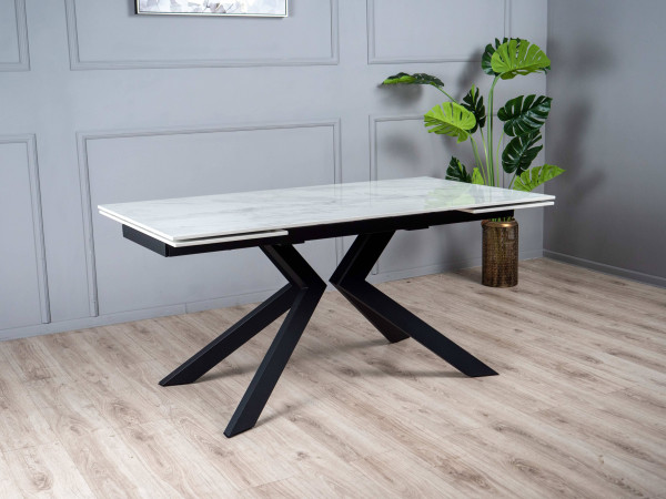 Керамический стол раскладной обеденный Prestol Монако Белый глянец-черный-4