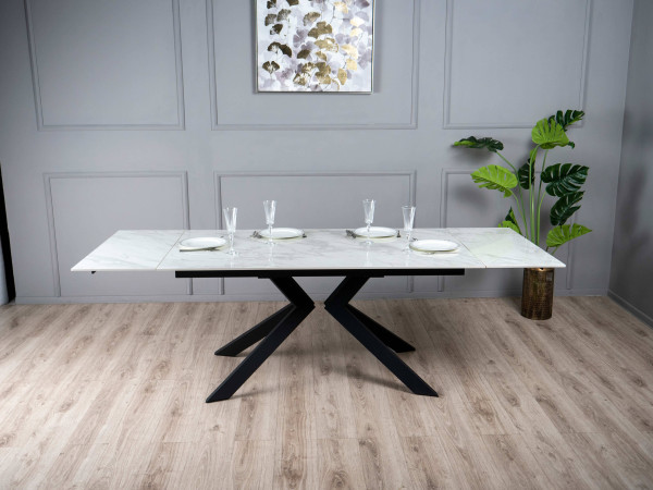 Керамический стол раскладной обеденный Prestol Монако Белый глянец-черный-5