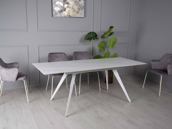 Керамический стол раскладной обеденный Prestol Тори Белый Керамический стол раскладной обеденный Prestol Тори Белый-4