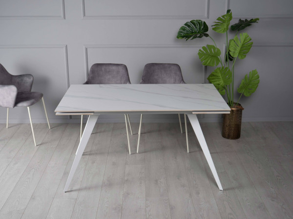 Керамический стол раскладной обеденный Prestol Тори Белый Керамический стол раскладной обеденный Prestol Тори Белый-2